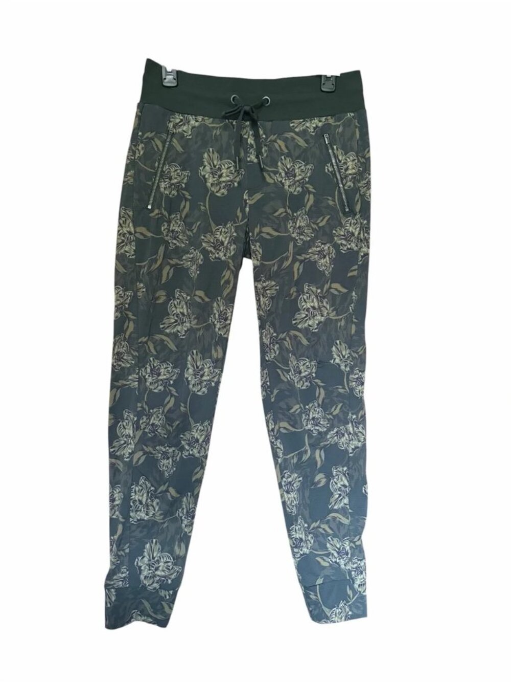 Athleta Trekkie North Printed Olive Green Floral Drawstring Joggers